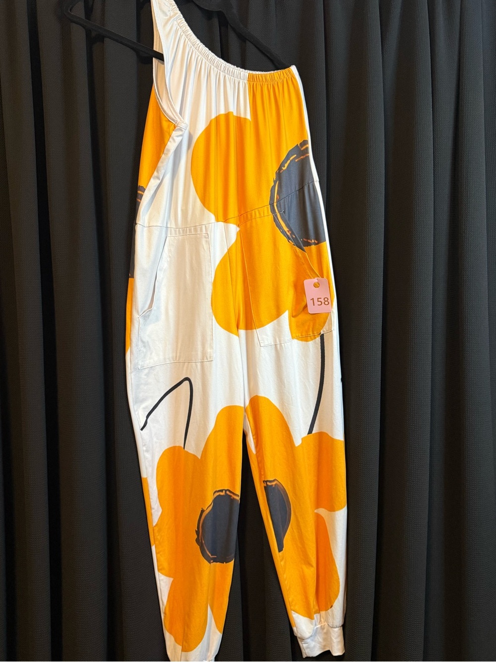 One-Shoulder Orange Floral Jumpsuit